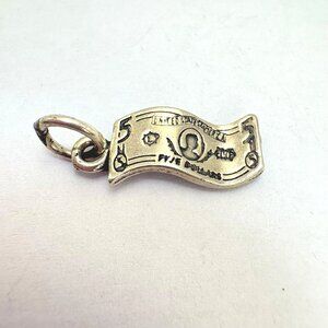 VTG Sterling Silver 925 Five Dollar Design Money Charm Size 0.75" Length